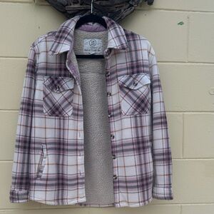 Plaid Button-Up Jacket with Sherpa Lining